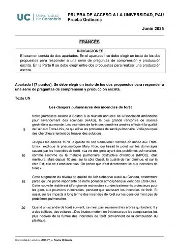 Examen de Francés (EBAU de 2025)