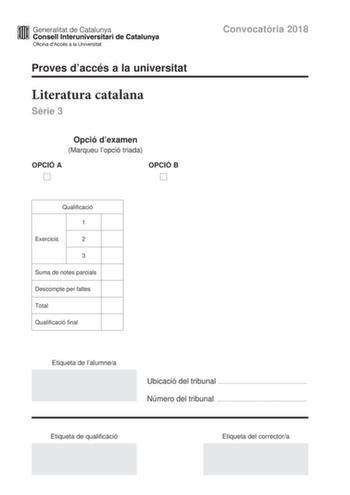Examen de Literatura Catalana (PAU de 2018)