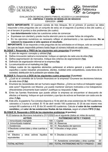 Examen de Empresa y Diseño de Modelos de Negocio (EBAU de 2024)