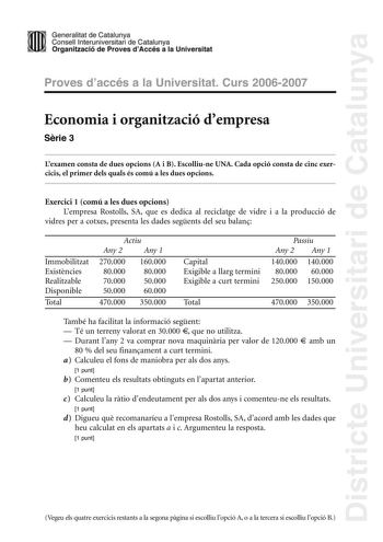 Examen de Economía de la Empresa (selectividad de 2007)