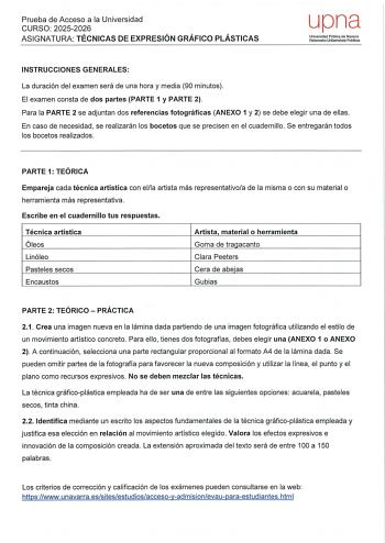 Técnicas de Expresión Gráfico Plástica – EvAU Navarra (2026)