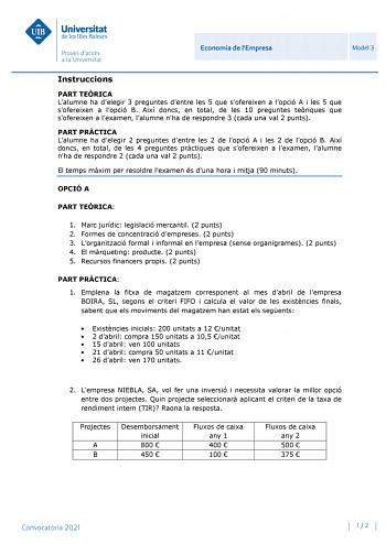Examen de Economía de la Empresa (PBAU de 2021)