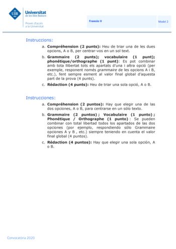 Francs II Model 2                  Convocatria 2020 Francs II Model 2 Aferrau una etiqueta identificativa amb codi de barres Nota 1a Error tcnic Nota 2a Nota 3a Aferrau la capalera dexamen un cop acabat lexercici Revisió                            2       3                0  1        444 5   6 Convocatria 2020 16 Francs II Model 2 7 8 0   95   7  8  9   7  8  5 5             1    2     1     2           1   2                  Convocatria 2020 26 Francs II Model 2    0       6                   …