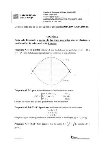 Examen de Matemáticas Aplicadas a las Ciencias Sociales (PAU de 2015)