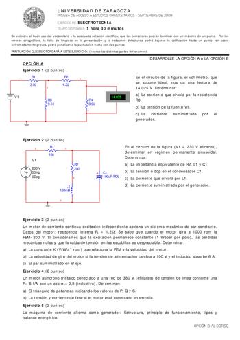 Examen de Electrotecnia (selectividad de 2009)