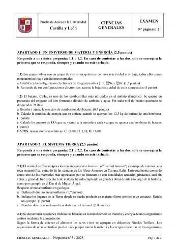 Examen de Ciencias Generales (EBAU de 2025)