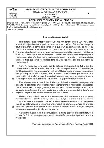 Examen de Francés (EvAU de 2025)