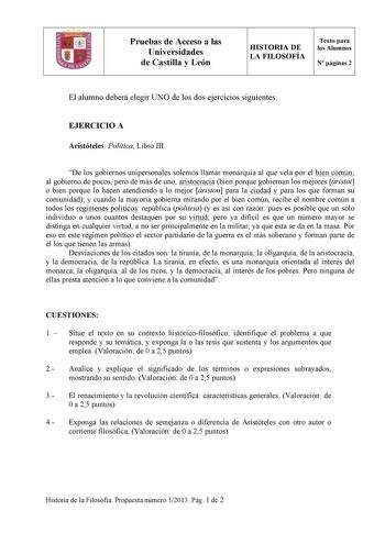 Examen de Historia de la Filosofía (PAU de 2013)