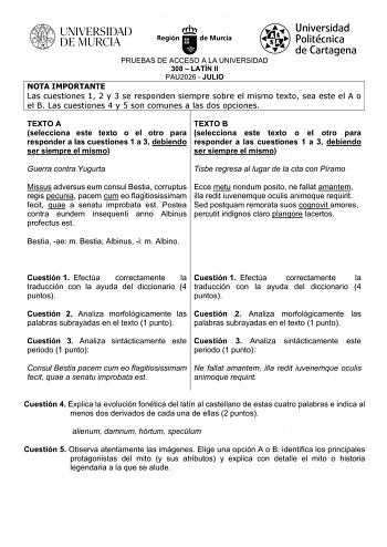 Latín II – EBAU Región de Murcia (2026)