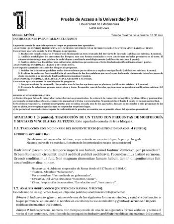 Examen de Latín II (EBAU de 2025)