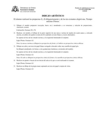 Examen de Dibujo Artístico II (selectividad de 2000)