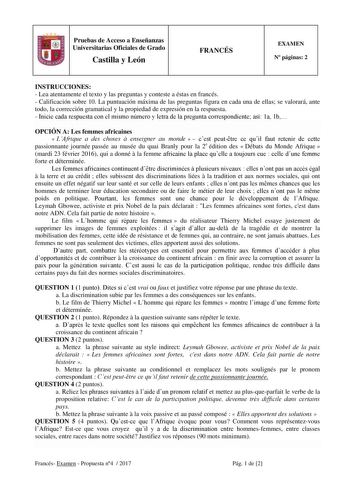 Examen de Francés (EBAU de 2017)
