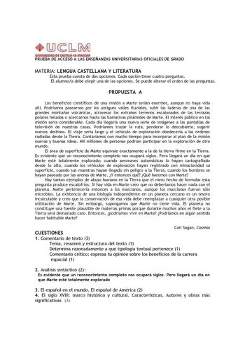 Examen de Lengua Castellana y Literatura (PAU de 2010)