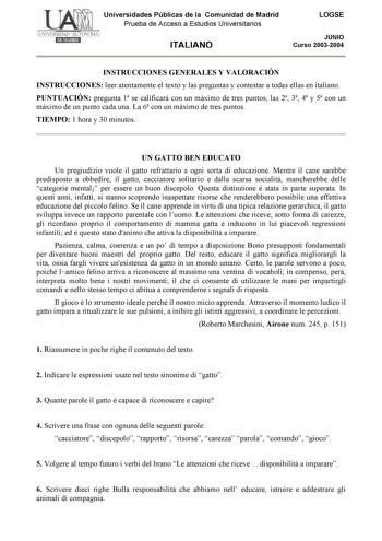 Examen de Italiano (selectividad de 2004)