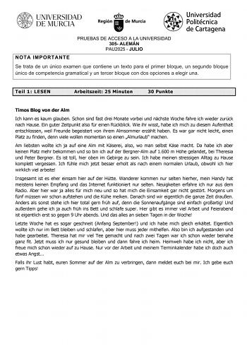 Examen de Alemán (EBAU de 2025)