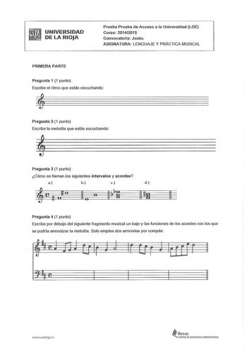 Examen de Lenguaje y Práctica Musical (PAU de 2015)