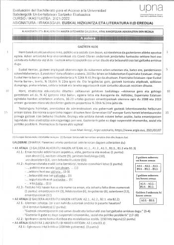 valuación del 13ac hille ato para el Acceso a la Universidad 3atxilergotik Unbeisitaeaq Sartzeko Etaluazioa GURSO I IKASi URTE1 21212022 upna UnivesicJad Plblrca de lavarra Nafarroako Un1bertsiate Pubiikoa ASIGNATURA I IRAKASCAIA EUSKAl HIZKUNTZA ETA LITERATURA 11 D EREDUA    A AUKERATIK ET1 B AUERTIK HUTA DITZAKEZU GALDERAI ATAL BAKOITZEAN AIJIERAZTEN DEN BEZALA  GAZTEEII ALDE   Herri batek etorkiun ekonomlko politiko eta soziala izan dezan ezinbestekoa da gazteriaren aldeko apustua 1 egitea A…