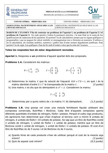 Matemáticas Aplicadas a las Ciencias Sociales – PAU Comunidad Valenciana (2026)
