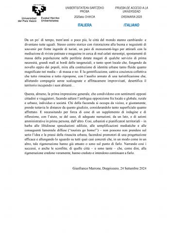 Examen de Italiano (EAU de 2025)