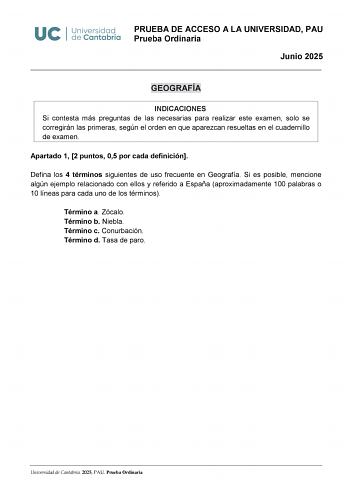 Examen de Geografía (EBAU de 2025)