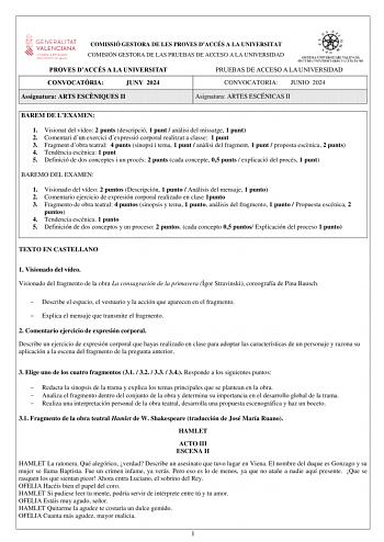 Examen de Artes Escénicas (PAU de 2024)