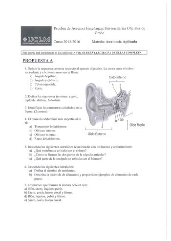 Examen de Anatomía Aplicada (PAU de 2016)