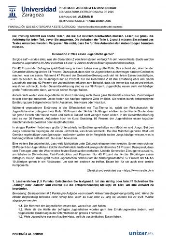 Examen de Alemán (EvAU de 2025)