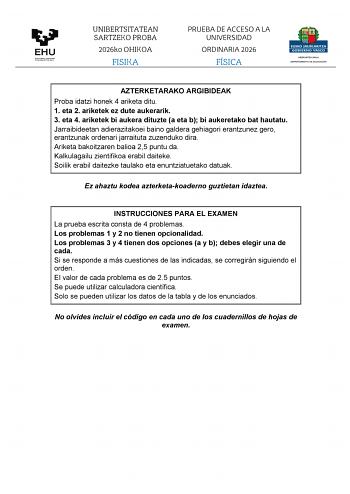 Física – EAU País Vasco (2026)