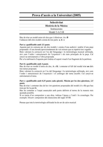 Examen de Historia de la Música y de la Danza (selectividad de 2005)