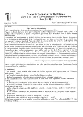 Examen de Francés (EBAU de 2019)