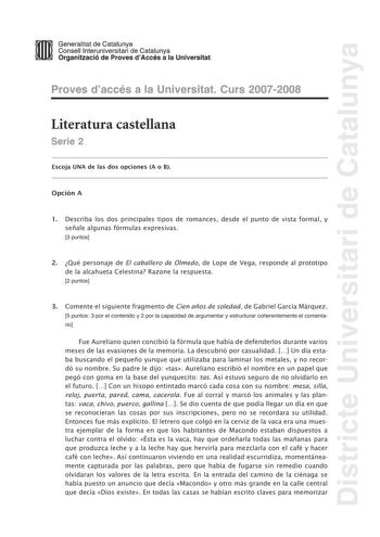Examen de Literatura Castellana (selectividad de 2008)