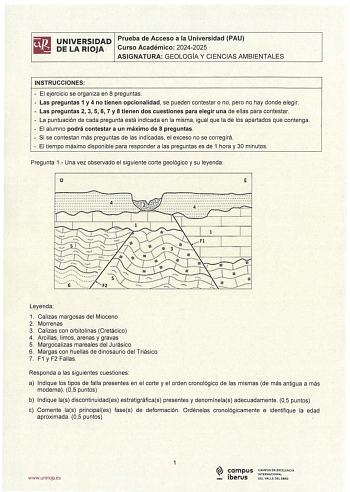 Examen de Geología y Ciencias Ambientales (EBAU de 2025)