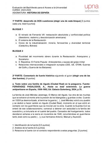 Examen de Historia de España (EvAU de 2025)