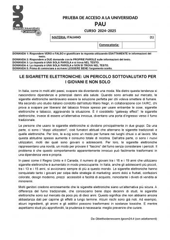 Examen de Italiano (EBAU de 2025)