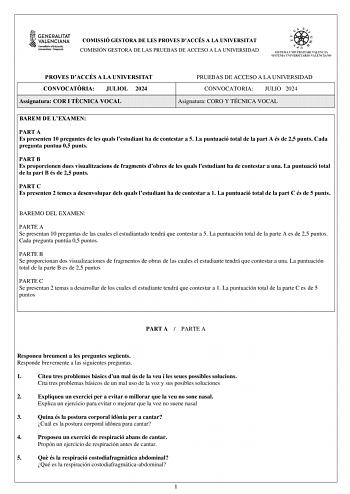 Examen de Coro y Técnica Vocal (PAU de 2024)
