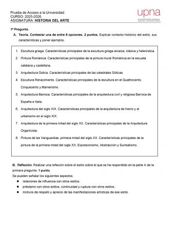Historia del Arte – EvAU Navarra (2026)