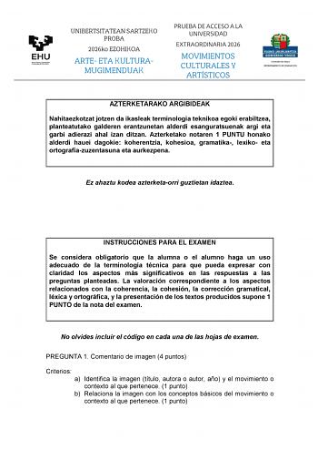 Movimientos Culturales y Artísticos – EAU País Vasco (2026)