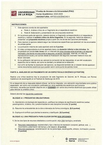 Examen de Artes Escénicas (EBAU de 2025)