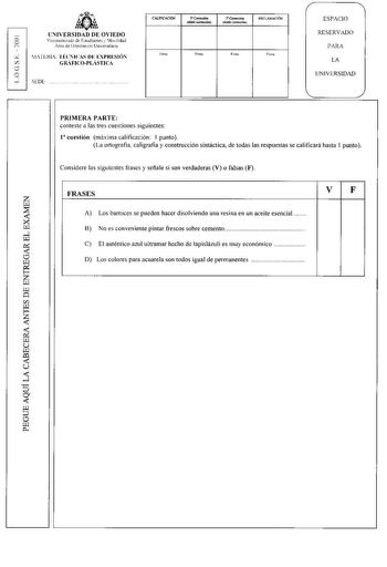 Examen de Técnicas de Expresión Gráfico Plástica (selectividad de 2001)