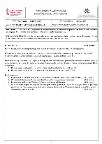 Examen de Tecnología e Ingeniería (PAU de 2025)