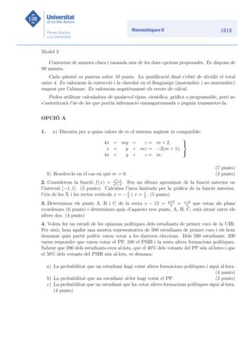 Examen de Matemáticas II (PBAU de 2018)