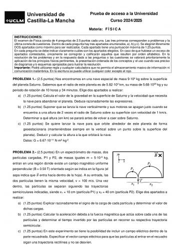 Examen de Física (EvAU de 2025)