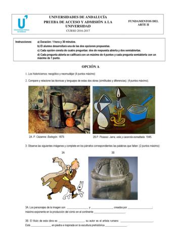 Examen de Fundamentos del Arte (PEvAU de 2017)