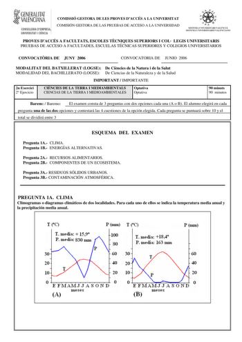 Examen de Ciencias de la Tierra y Medioambientales (selectividad de 2006)