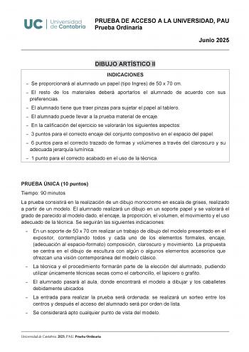 Examen de Dibujo Artístico II (EBAU de 2025)