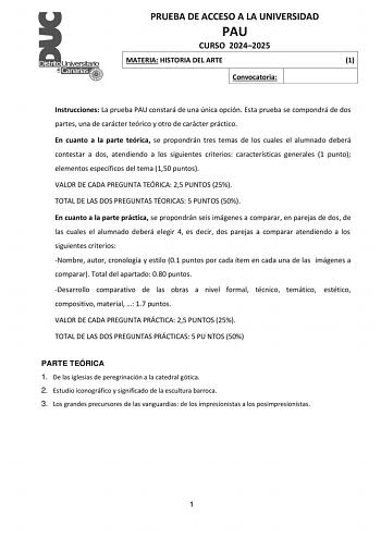 Examen de Historia del Arte (EBAU de 2025)