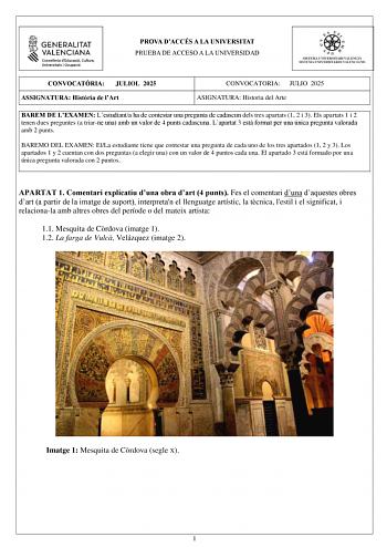 Examen de Historia del Arte (PAU de 2025)