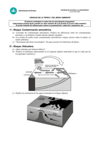 Examen de Ciencias de la Tierra y Medioambientales (selectividad de 2005)