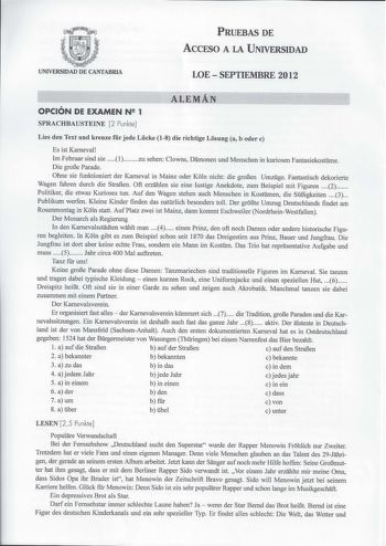 Examen de Alemán (PAU de 2012)