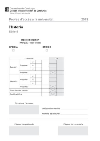 Examen de Historia de España (PAU de 2019)
